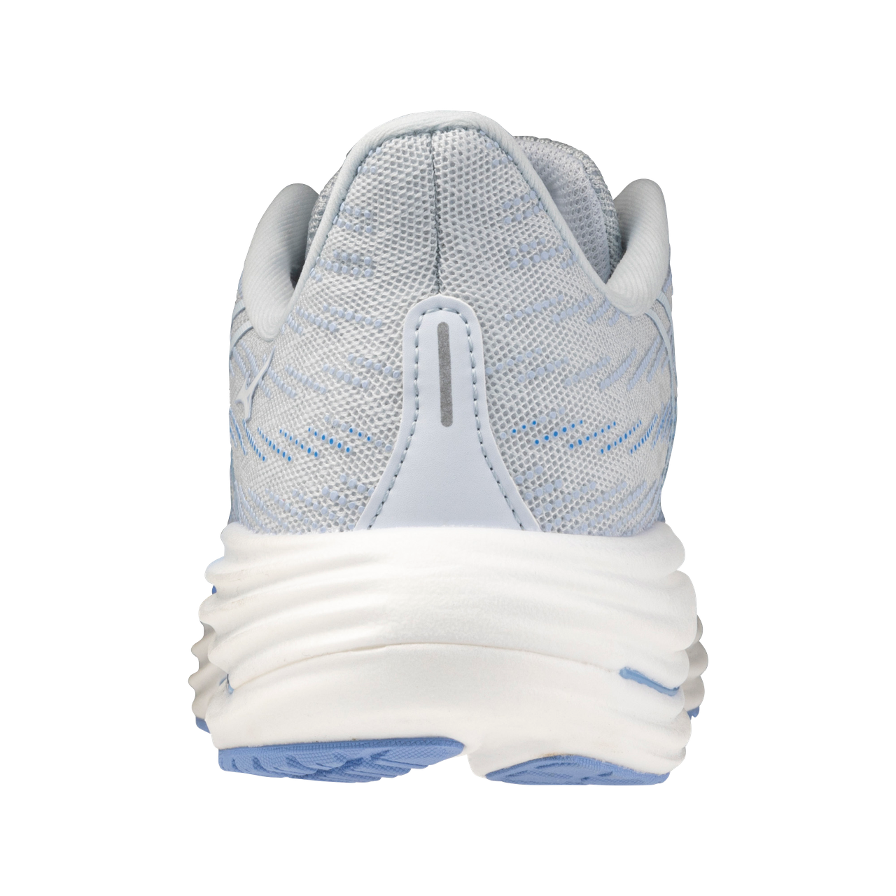 Light blue running shoe with white sole on a white background