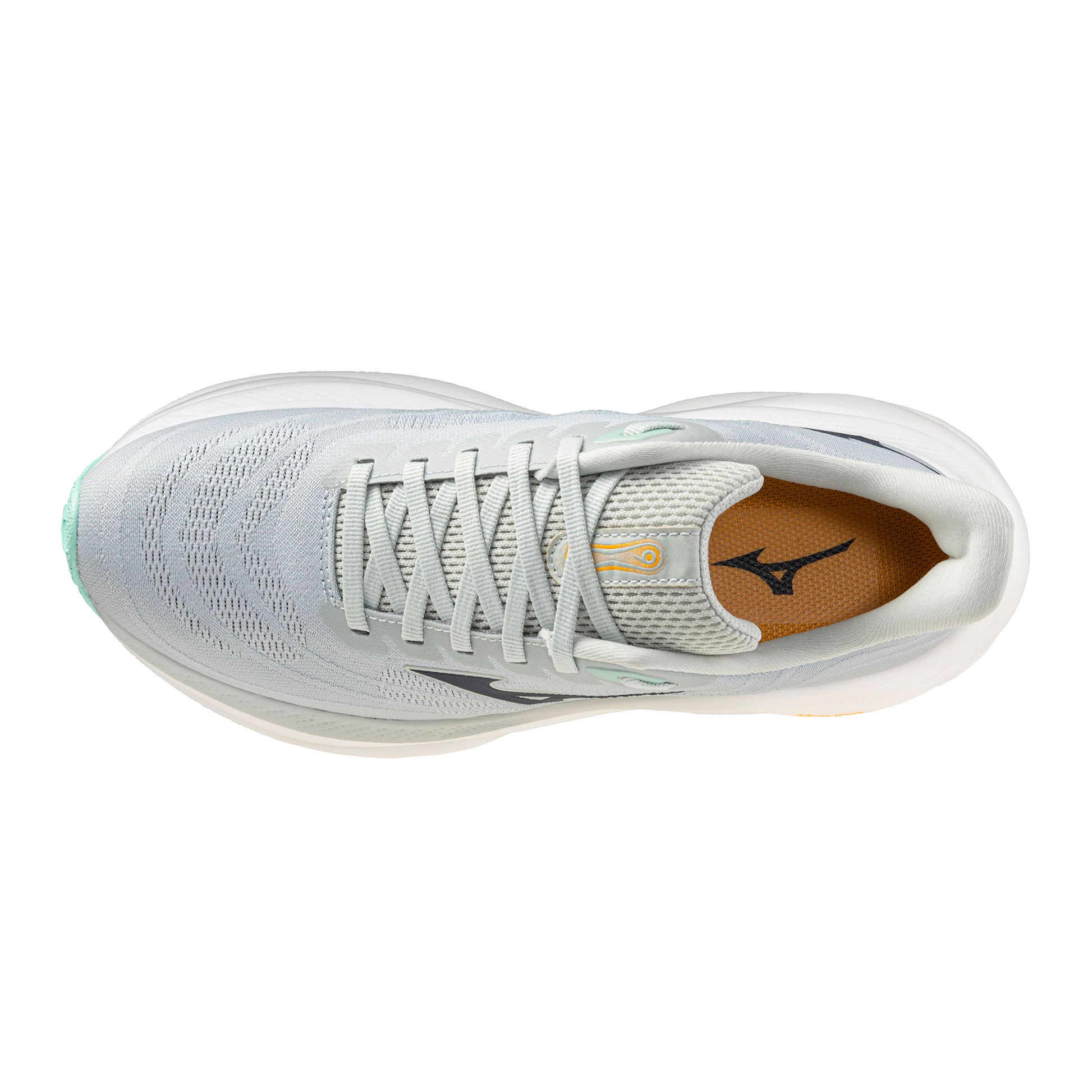 White running shoe with brand logo on a white background