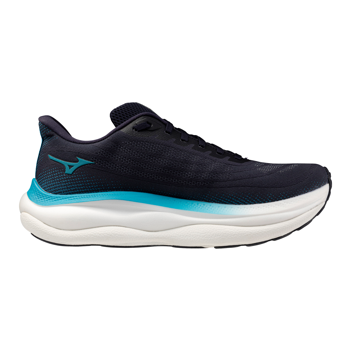 Navy running shoe with a blue accent on a white background