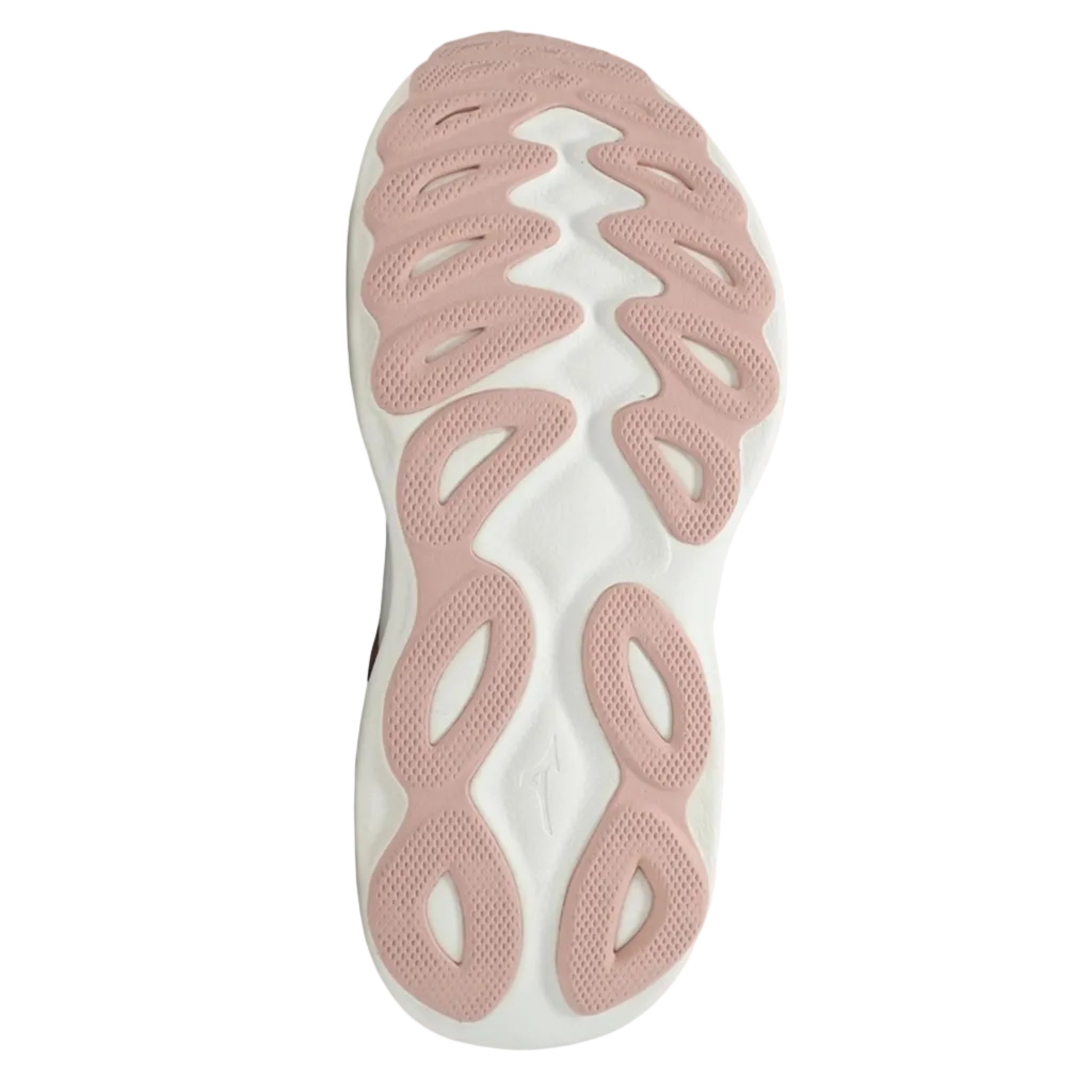 Close-up of a pink and white sneaker sole on a light gray background