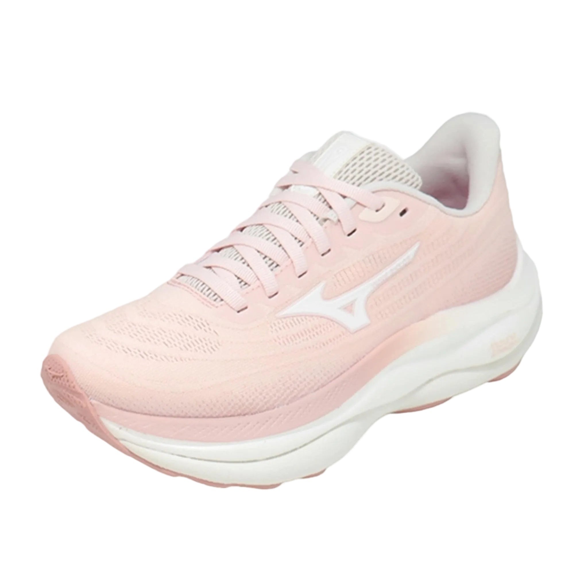 Pink running shoe on a light gray background