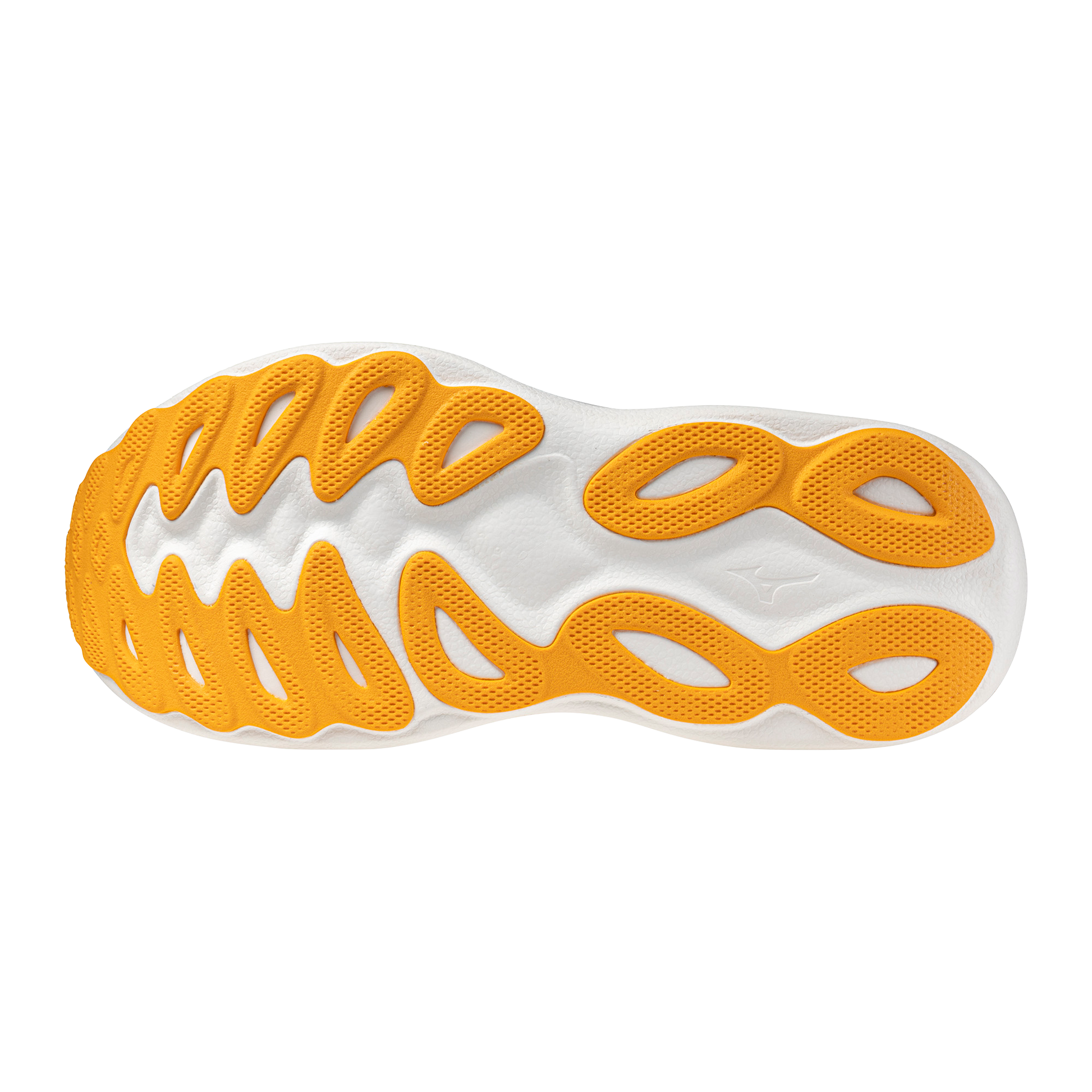 Close-up of a shoe sole with yellow pattern on a white background