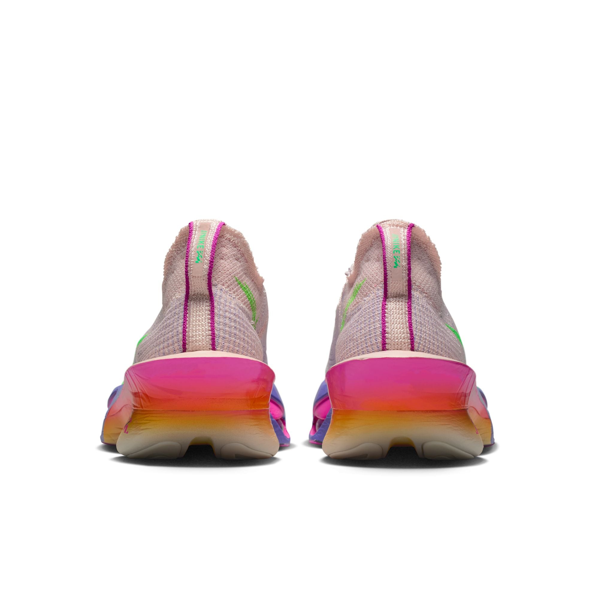 Colorful running shoes with a gradient sole on a white background
