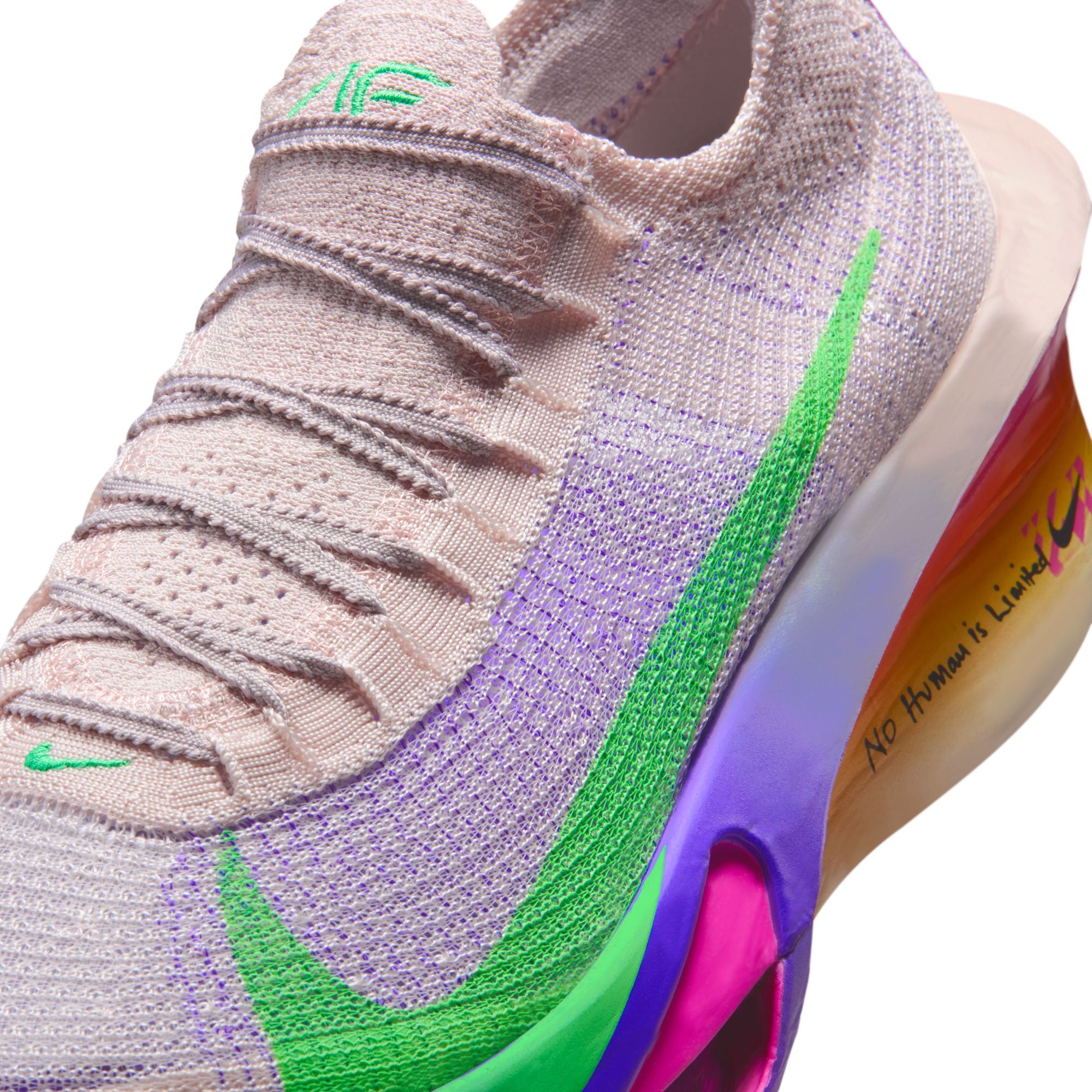 Colorful running shoe with a unique design on a white background
