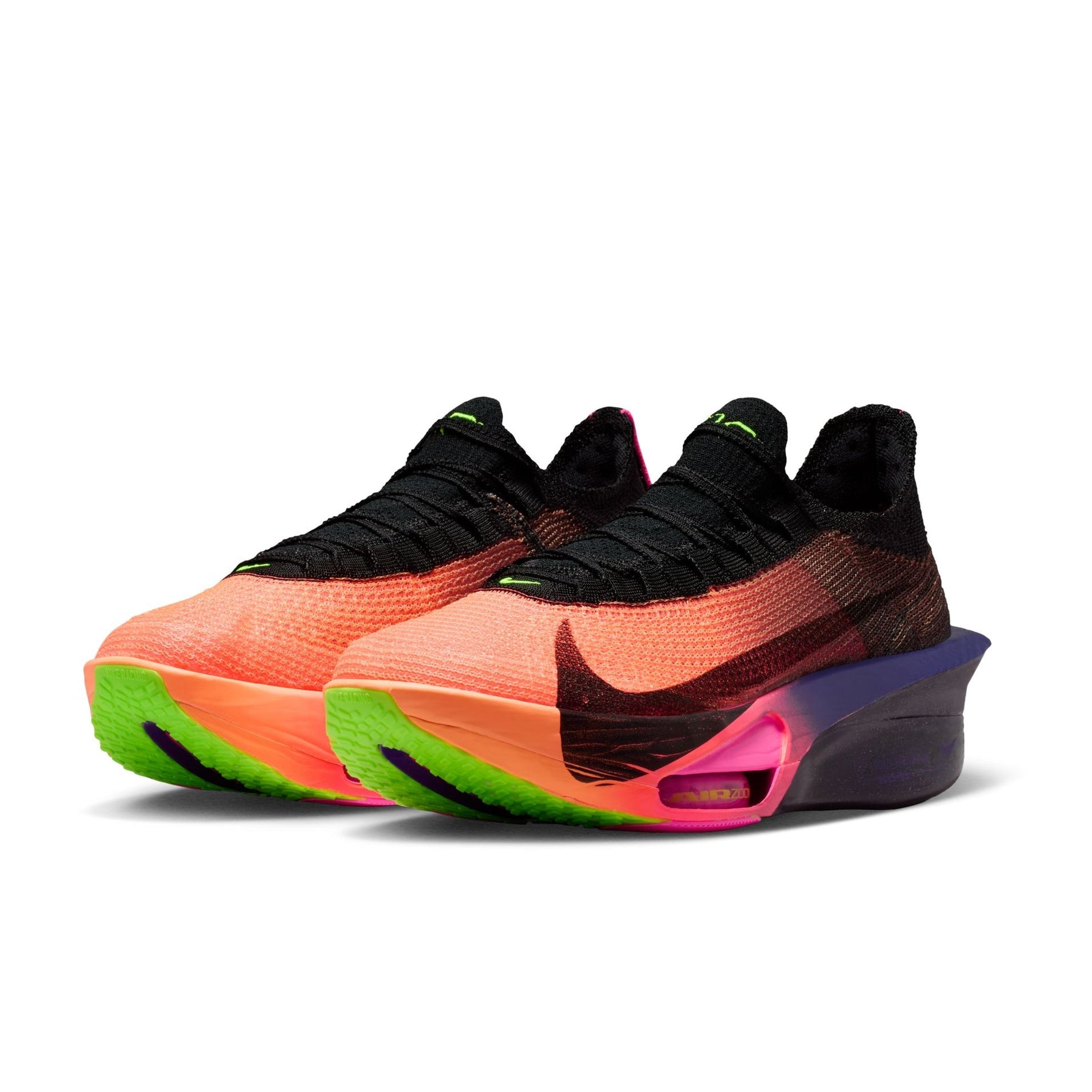 Colorful basketball shoes with a prominent Nike logo on a white background
