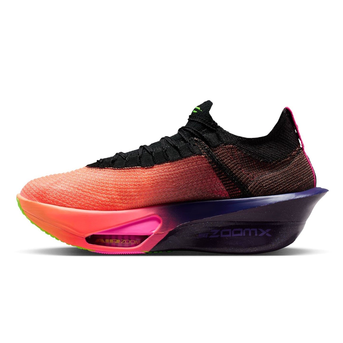 Colorful running shoe with 'zoomx' branding on a white background