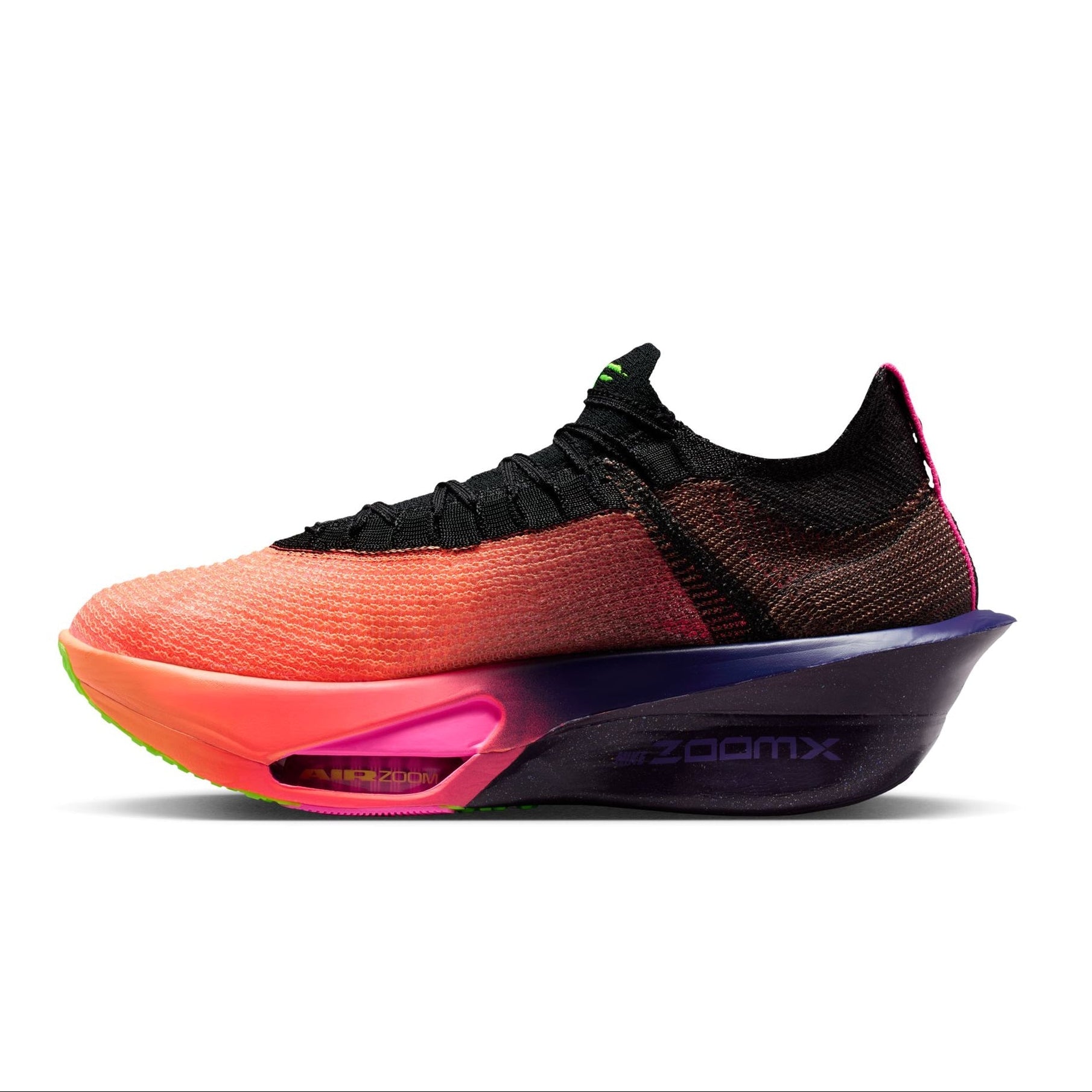 Colorful running shoe with 'zoomx' branding on a white background