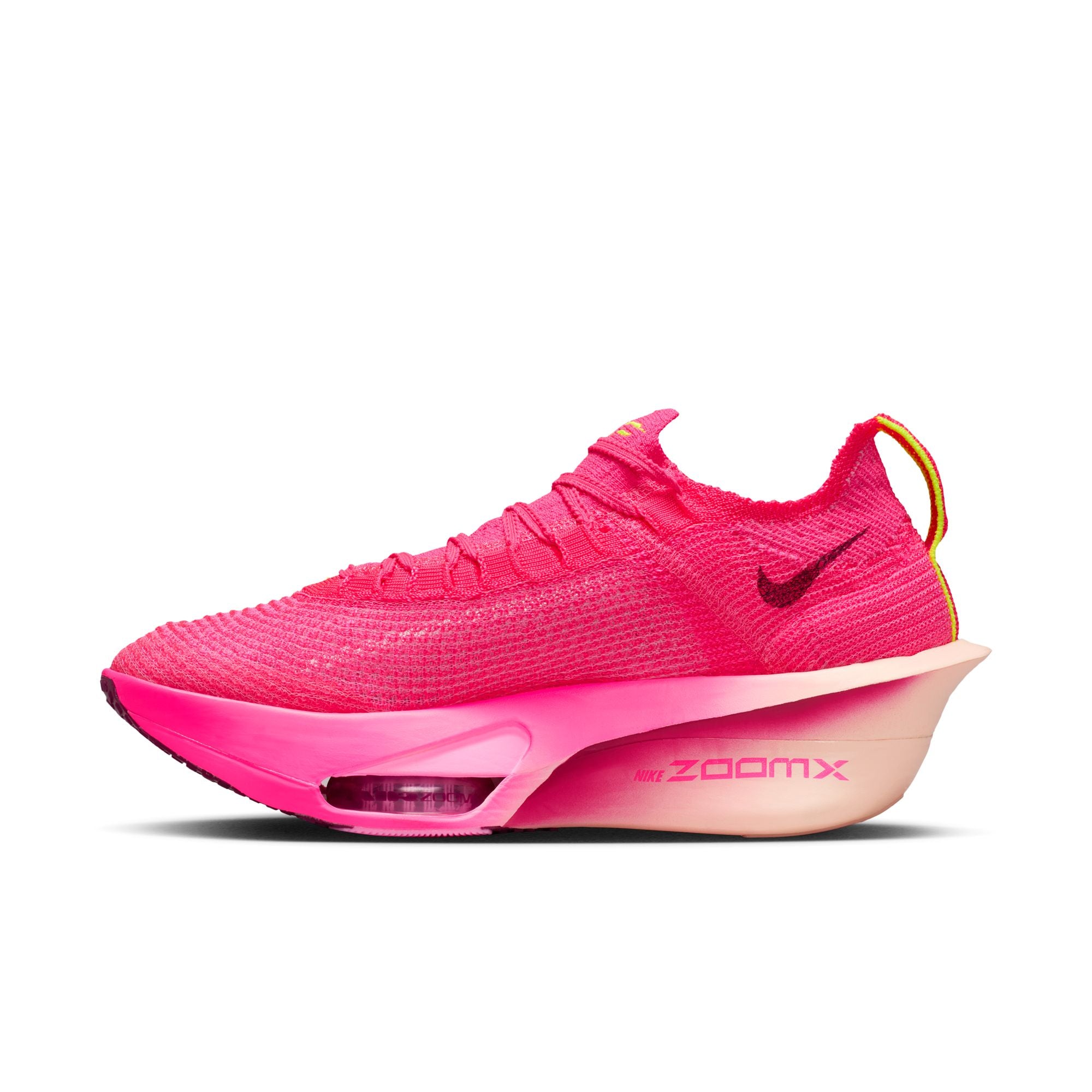 Pink running shoe with Nike logo on a white background