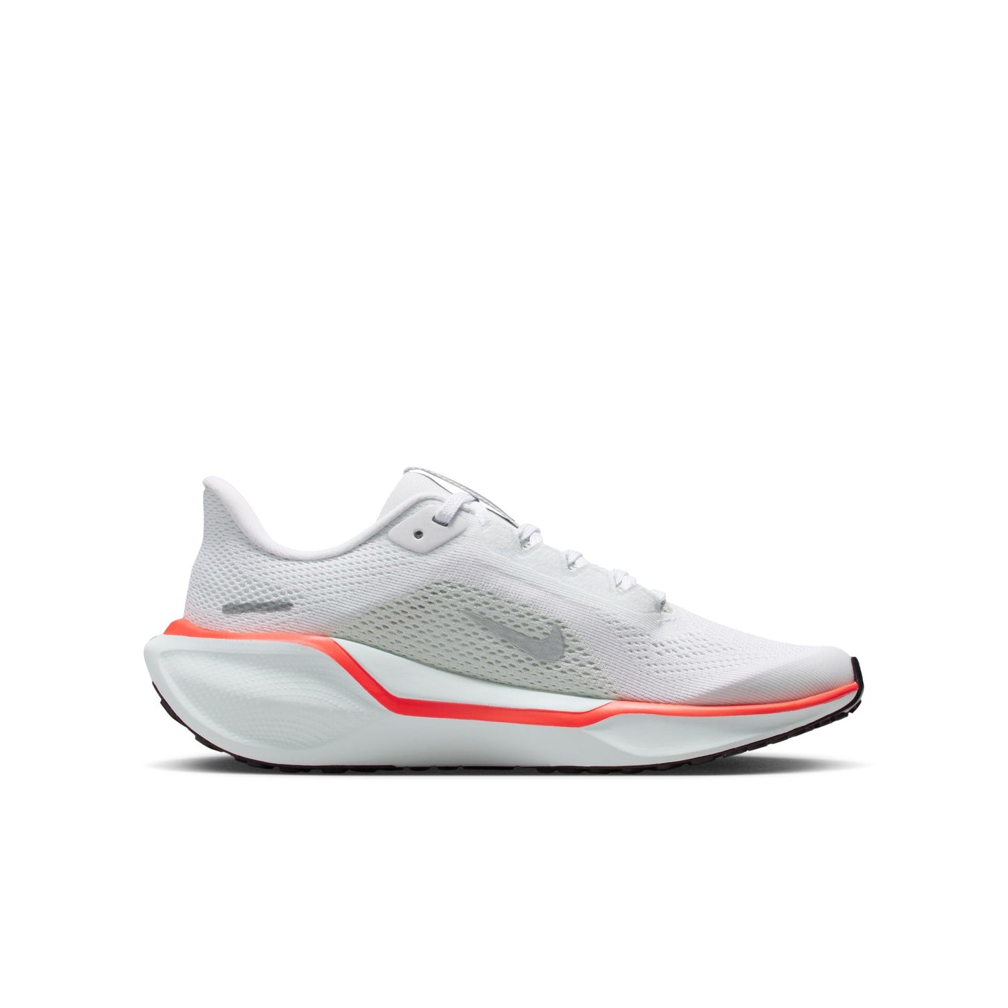 White running shoe with red accents on a white background