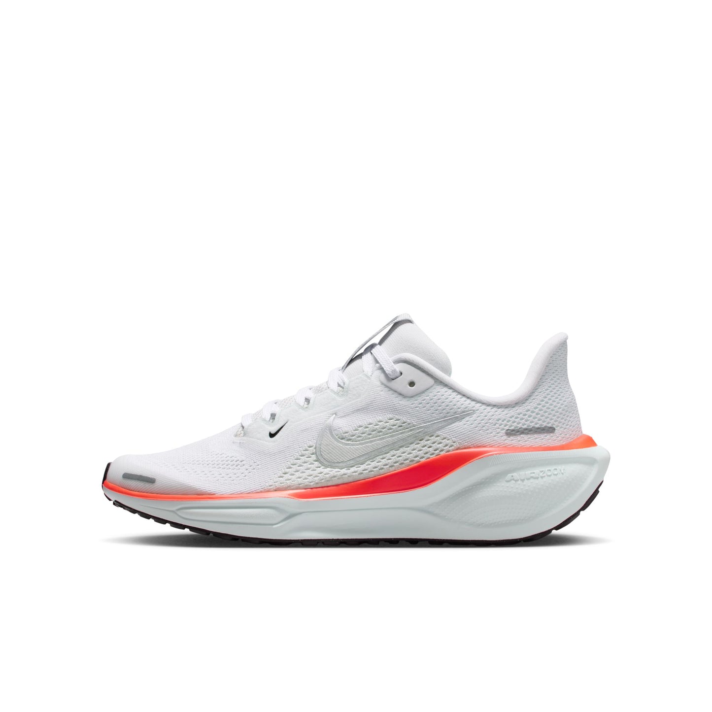White running shoe with red accents on a white background