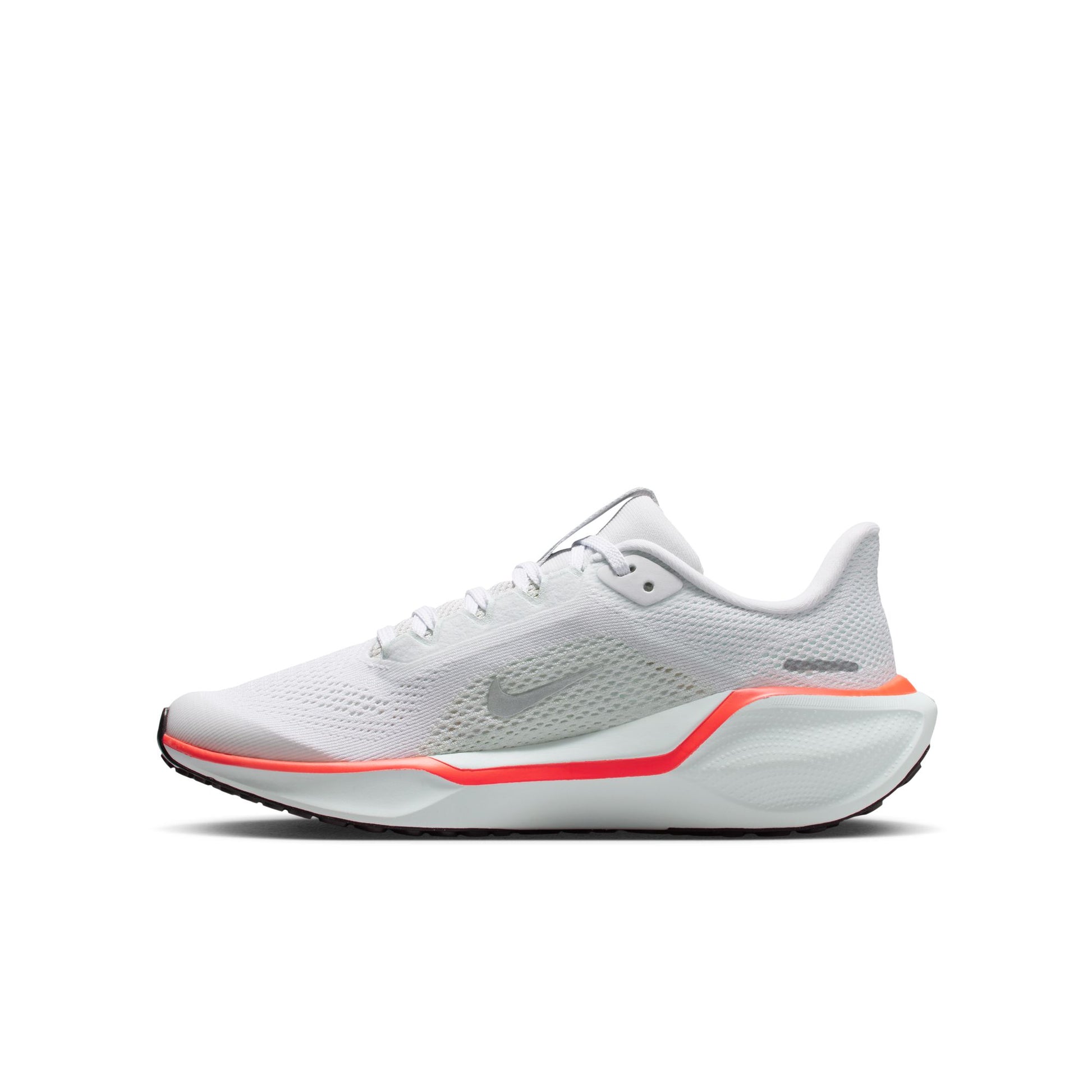White running shoe with red accents on a white background