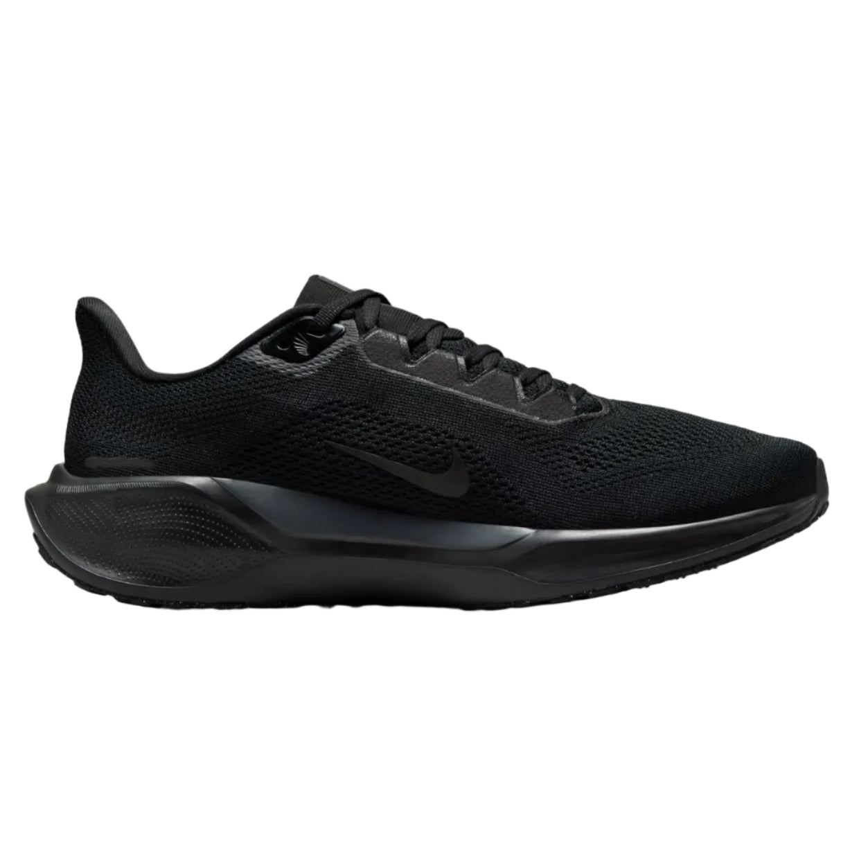 Black running shoe on a white background