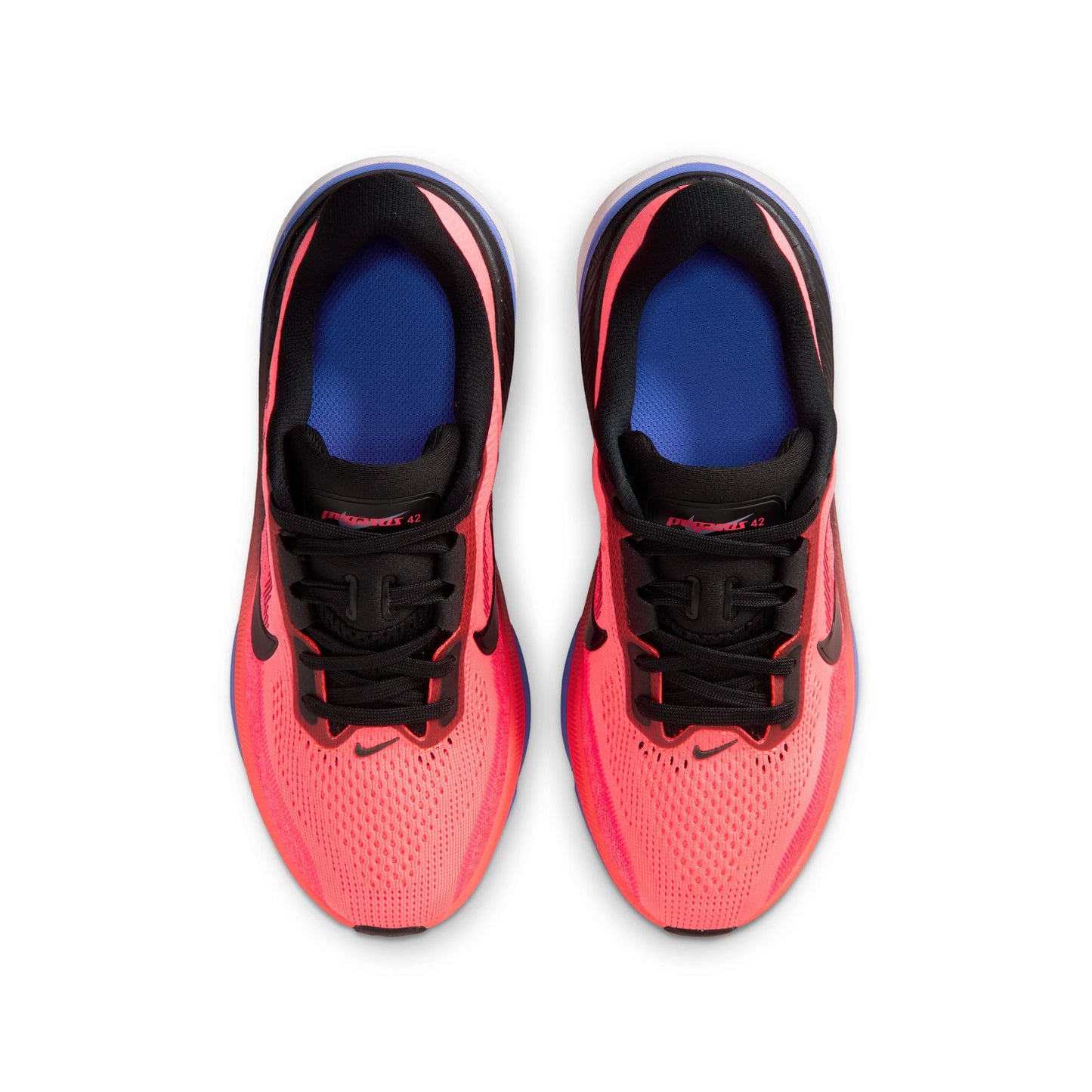 Pair of red and black athletic shoes on a white background