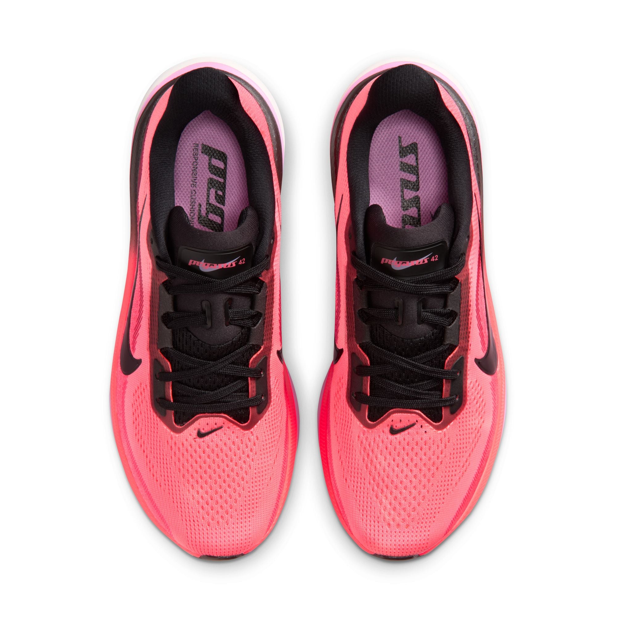 Pink and black athletic shoes on a white background