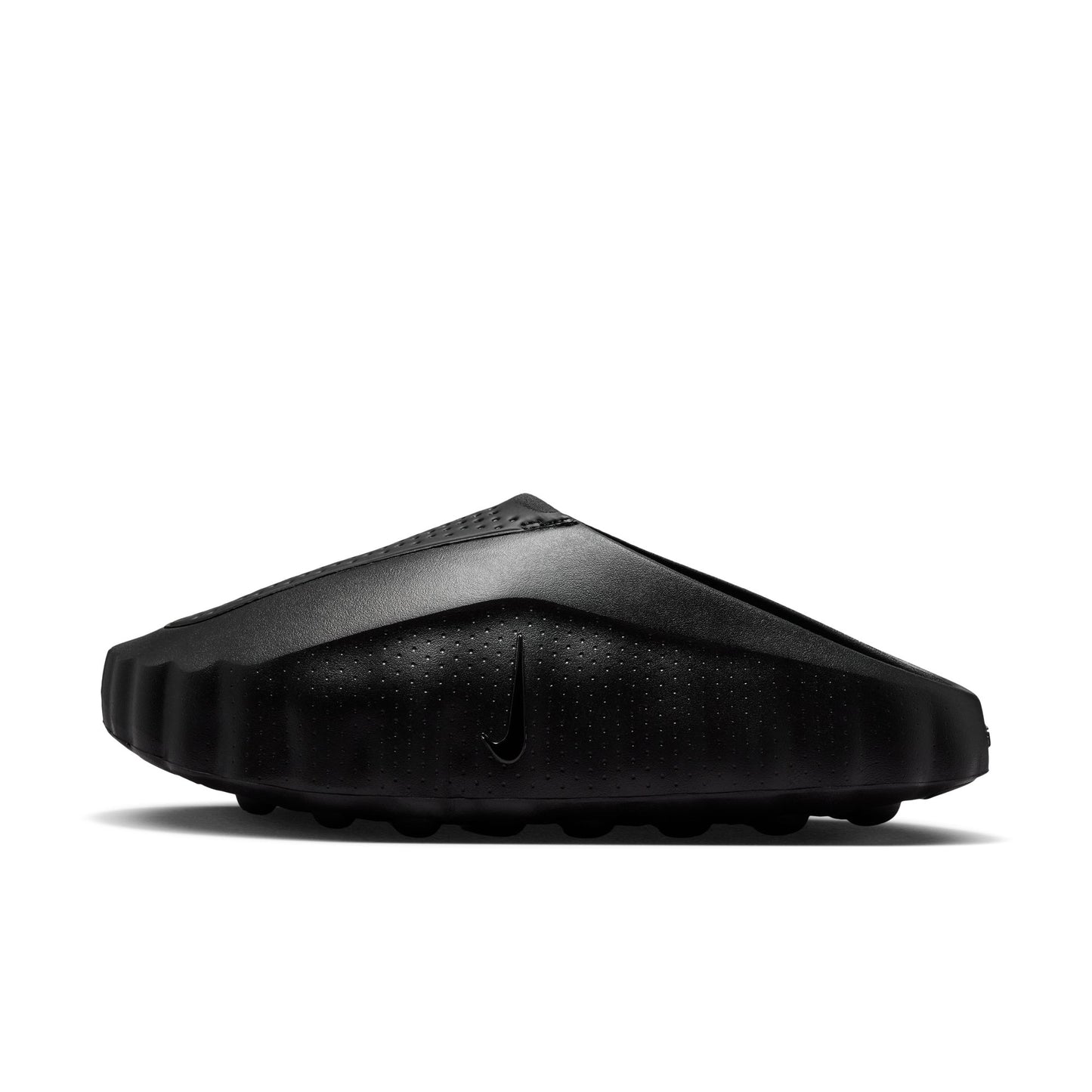 A single black Nike slide sandal shown from a side profile view against a clean white background.