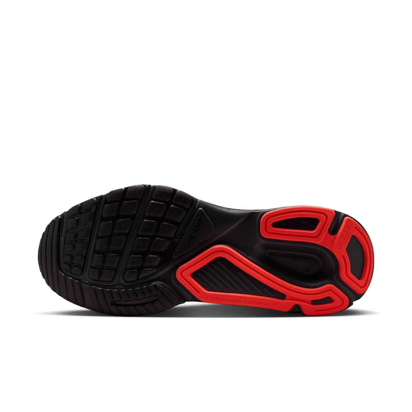 Black and red athletic shoe sole on a white background