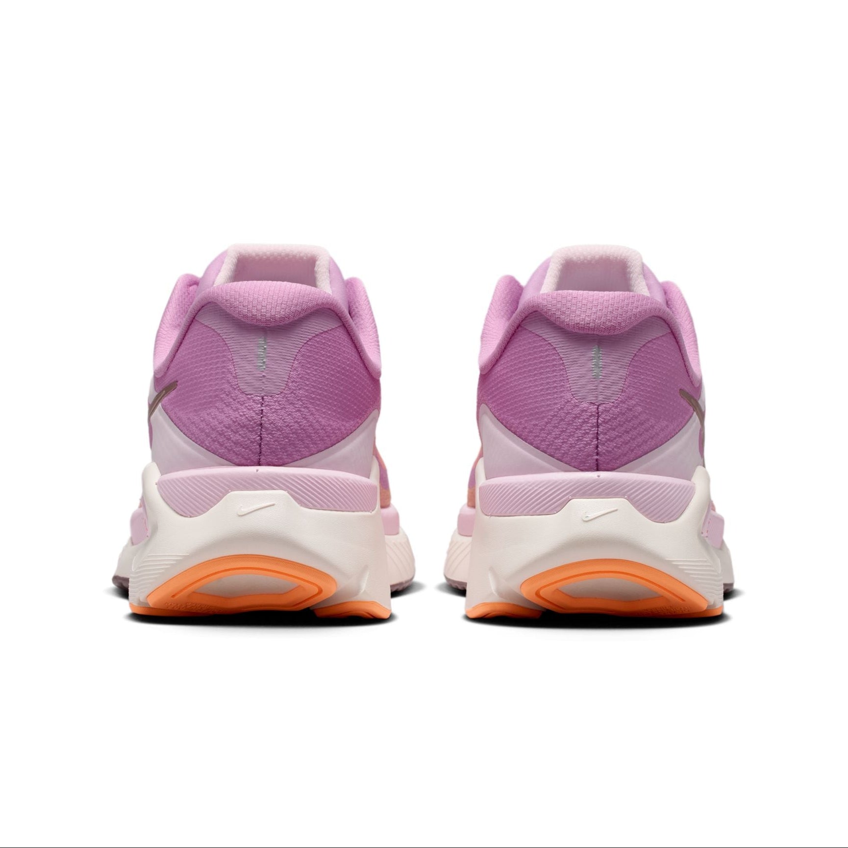Pair of pink and orange running shoes on a white background