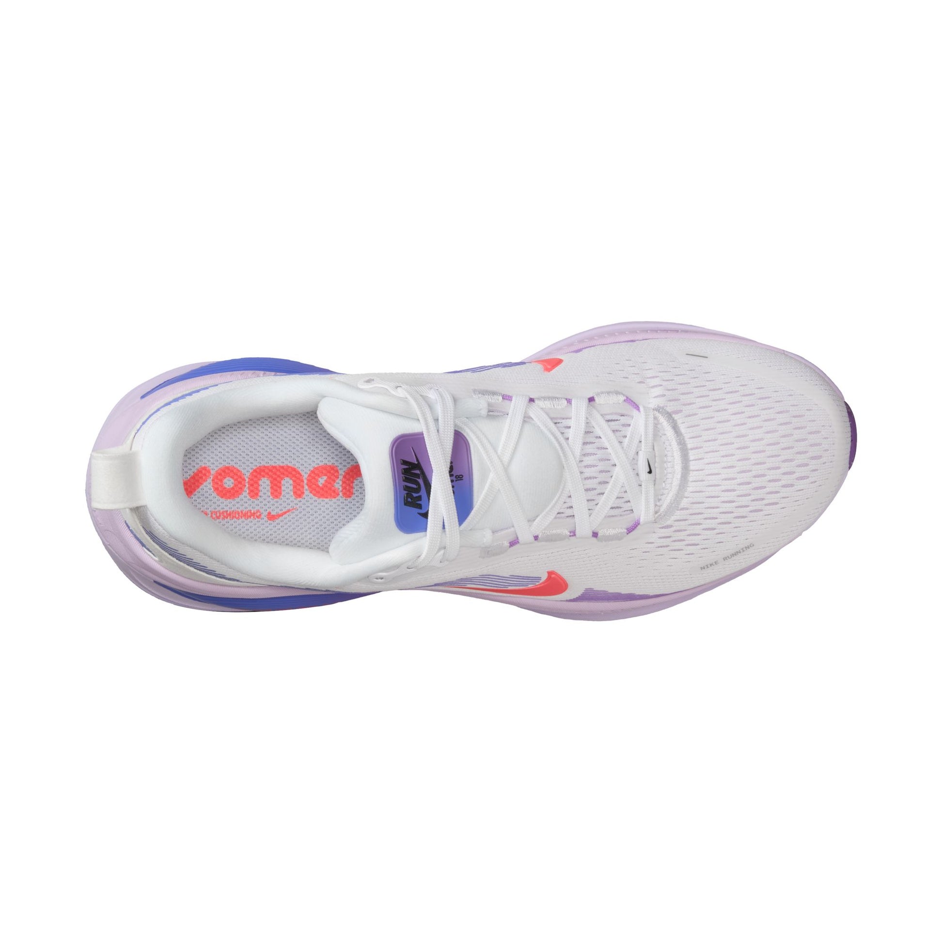 White running shoe with colorful accents on a white background