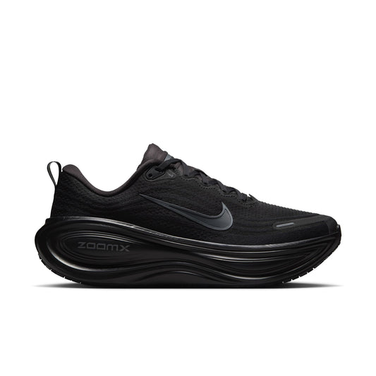 Black running shoe with Nike logo on a white background