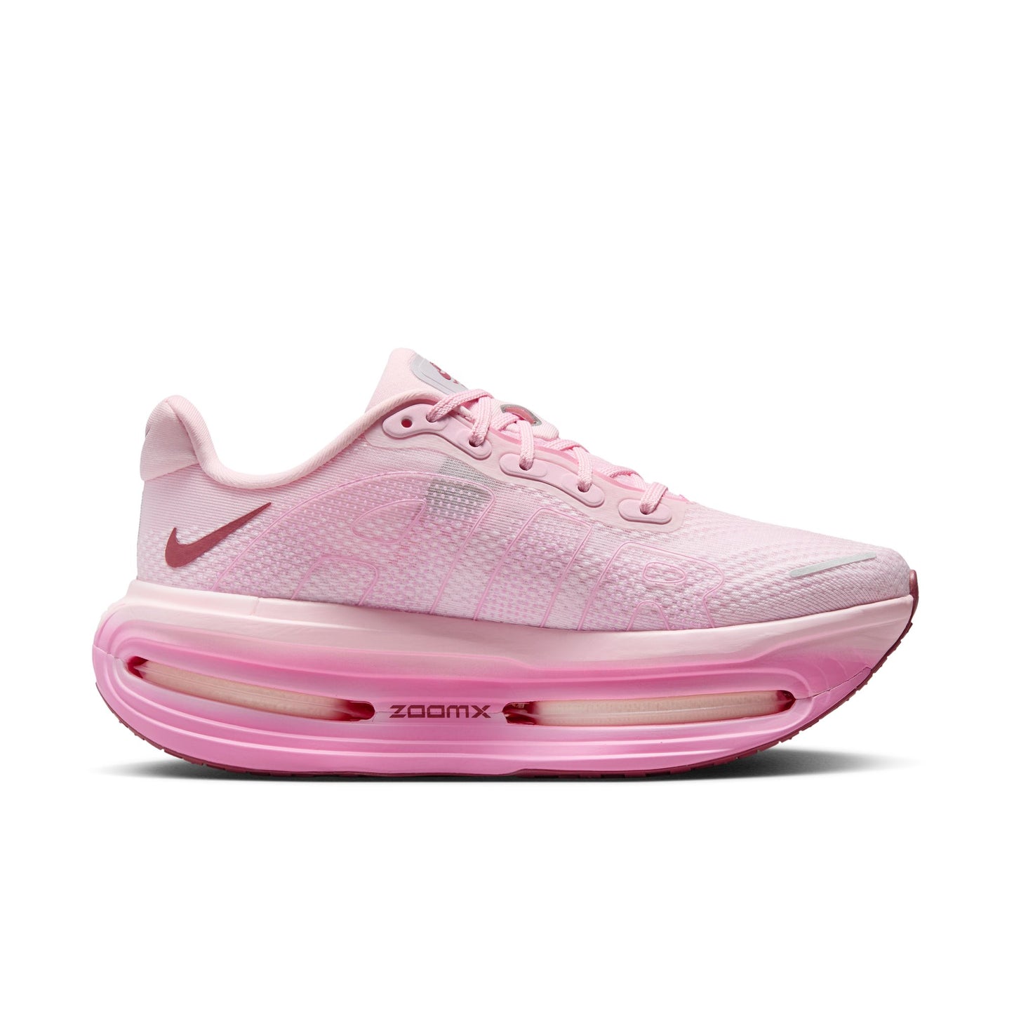 Pink running shoe with Nike logo on a white background