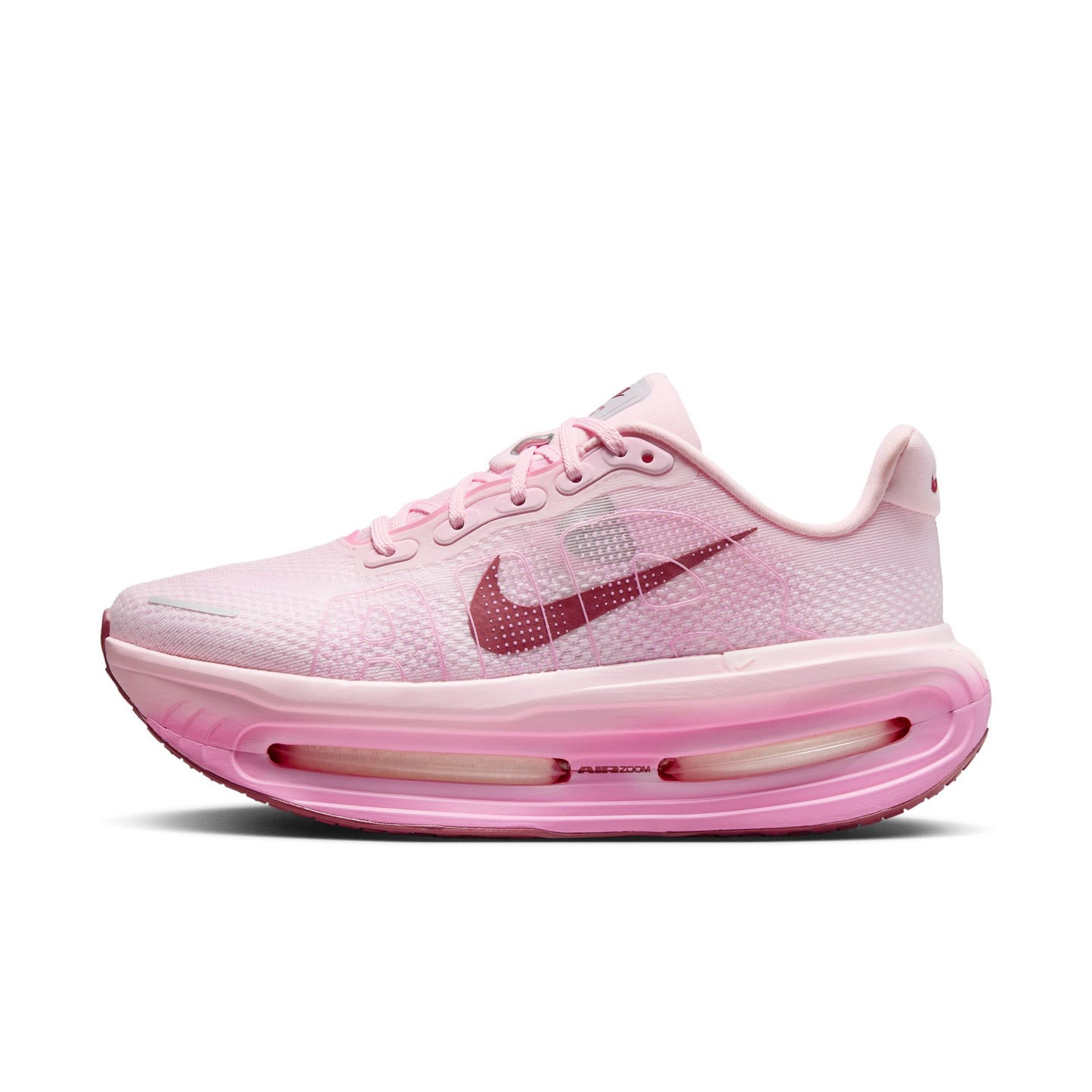Pink running shoe with Nike logo on a white background