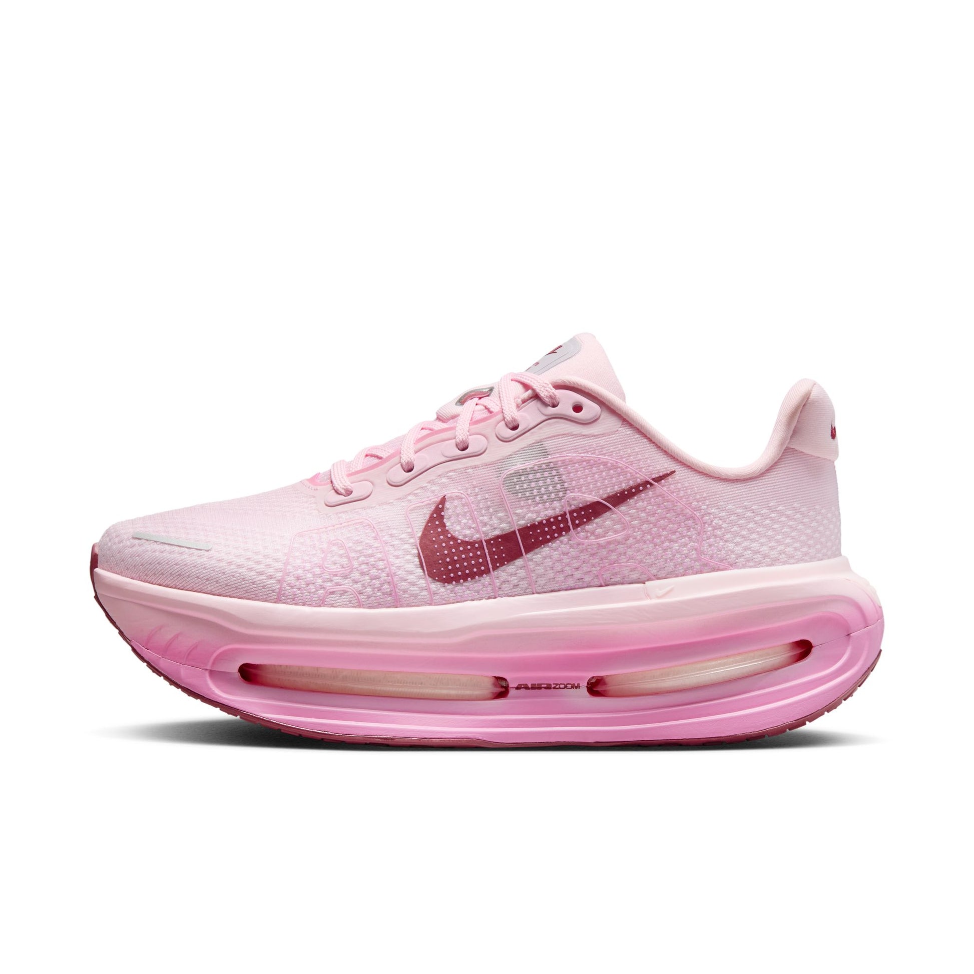 Pink running shoe with Nike logo on a white background