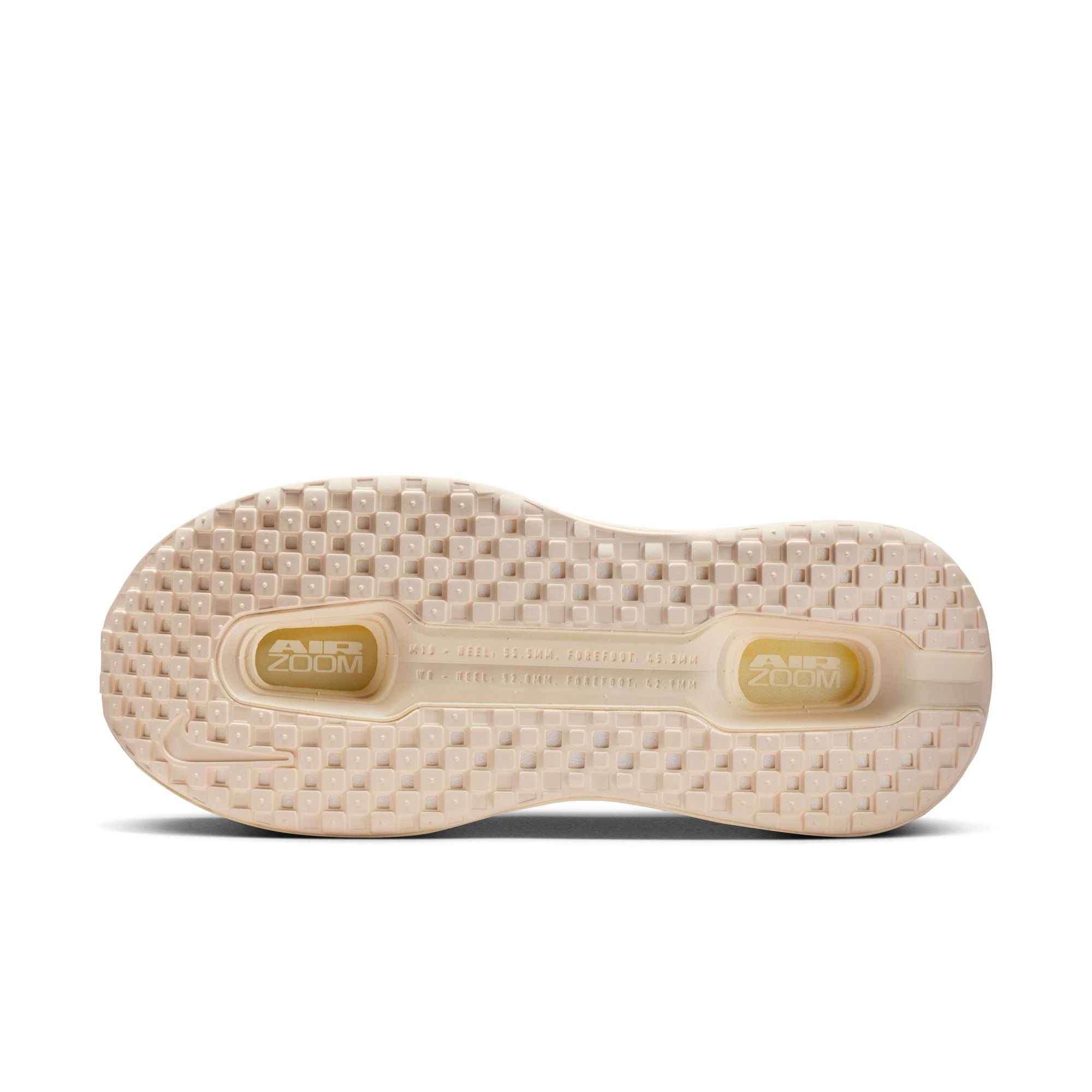 Beige sole of a shoe with brand logo on a white background