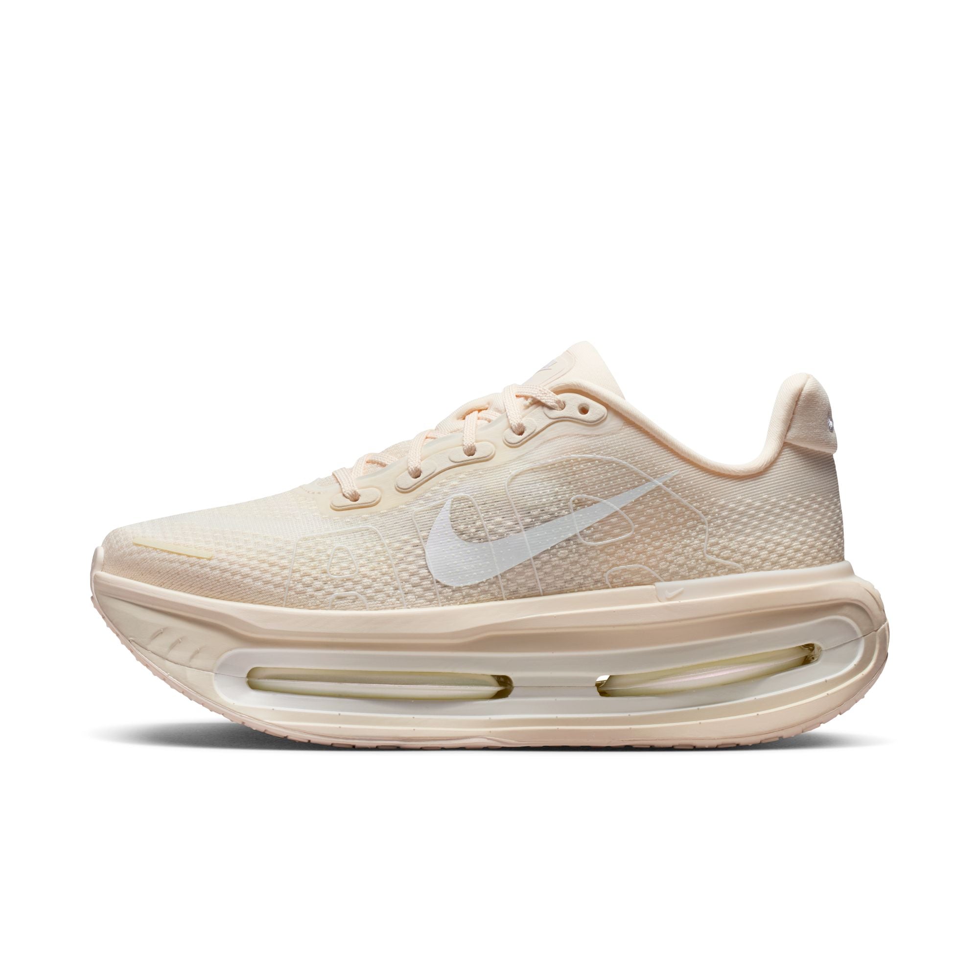 Beige running shoe with Nike logo on a white background