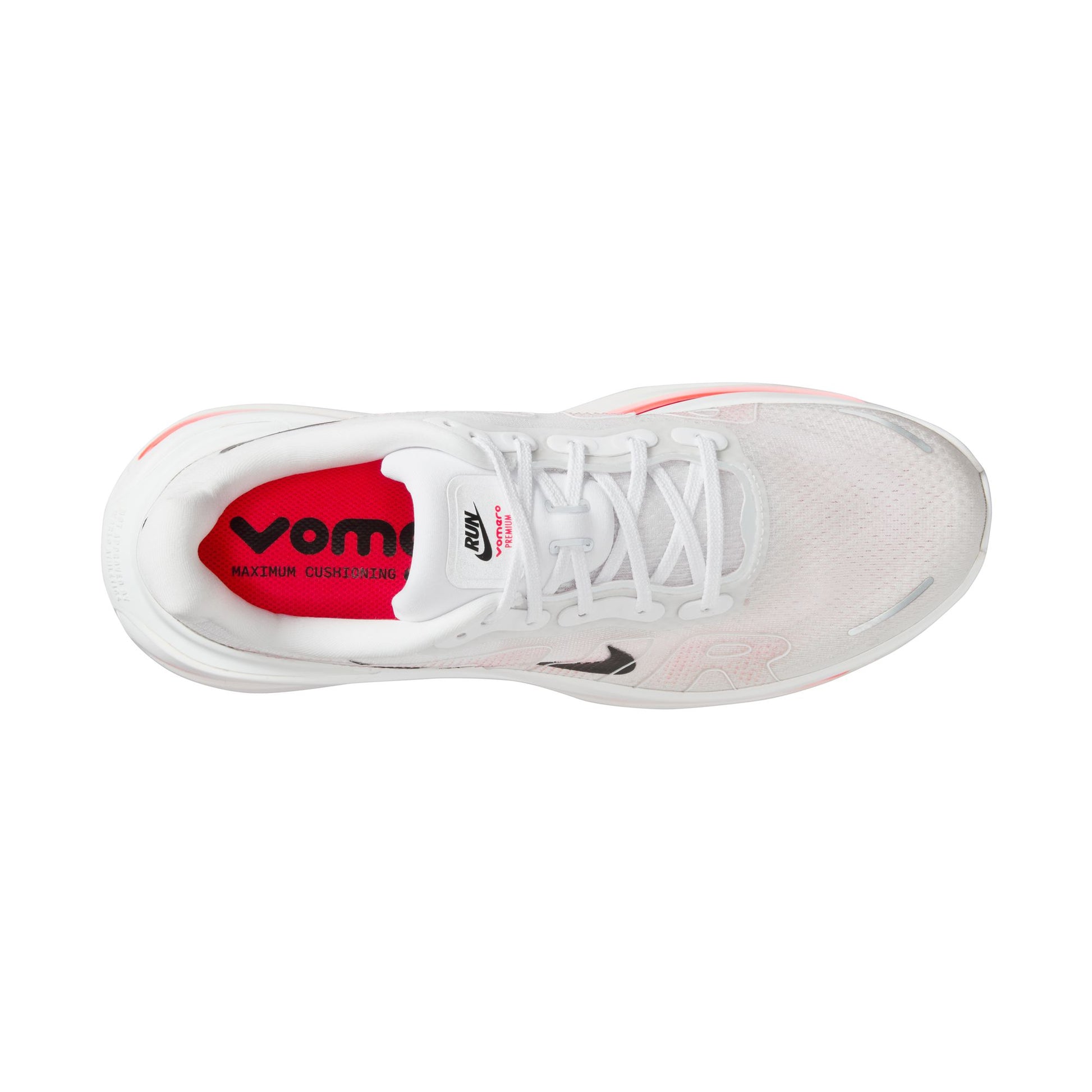 White sneaker with red interior on a white background