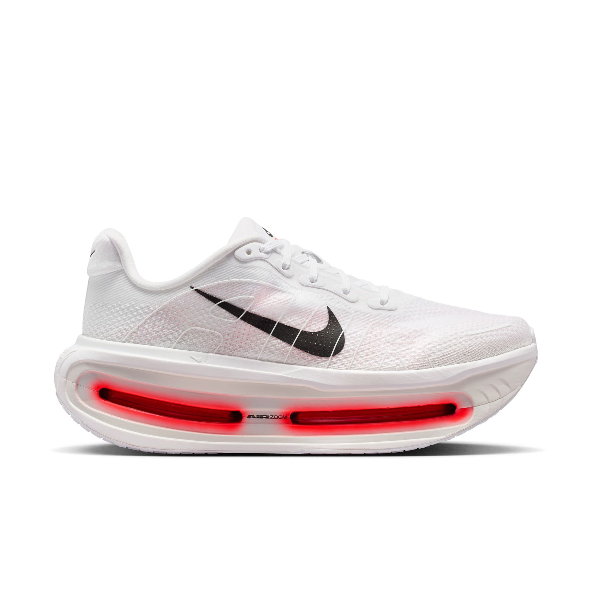 White sneaker with red sole on a white background