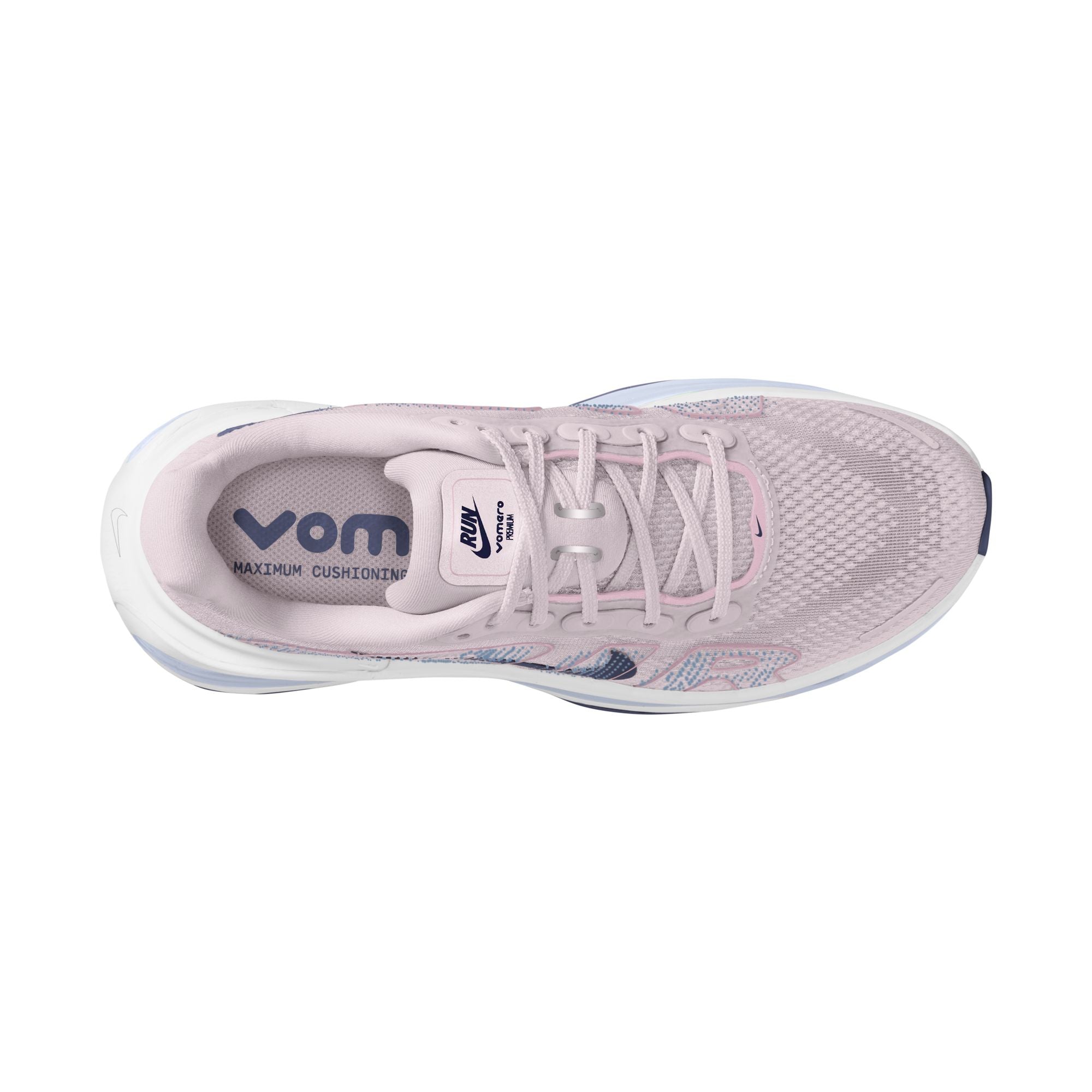 Pink shoe with blue accents
