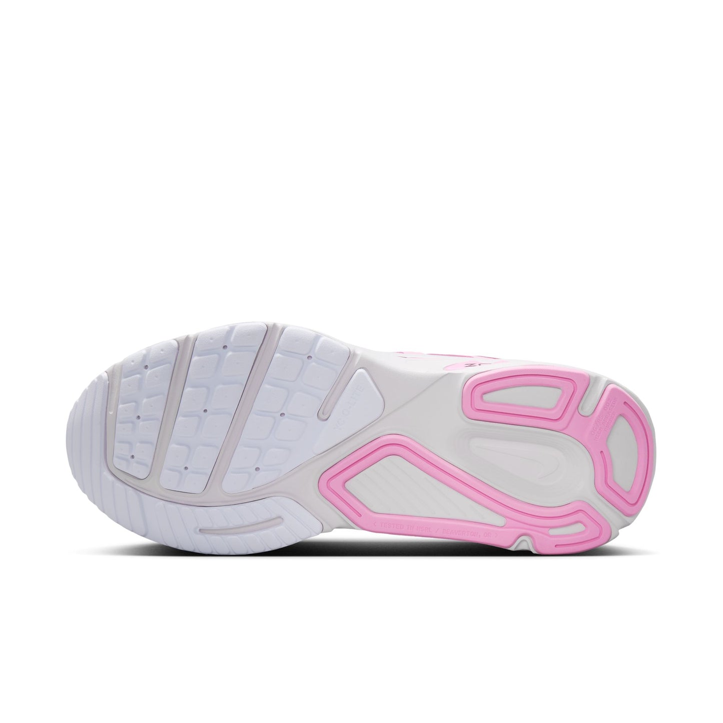 White and pink athletic shoe sole on a white background